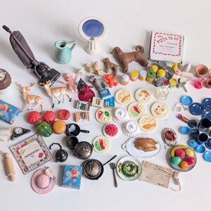 Huge Mixed Dollhouse Miniature Lot Vacuum Animals Kitchen Groceries Food Can Pot
